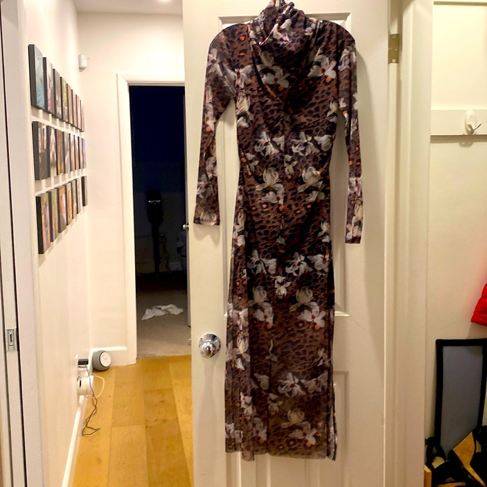 AllSaints 3/4 length long sleeved dress-lined, bottom half sheer, size 6